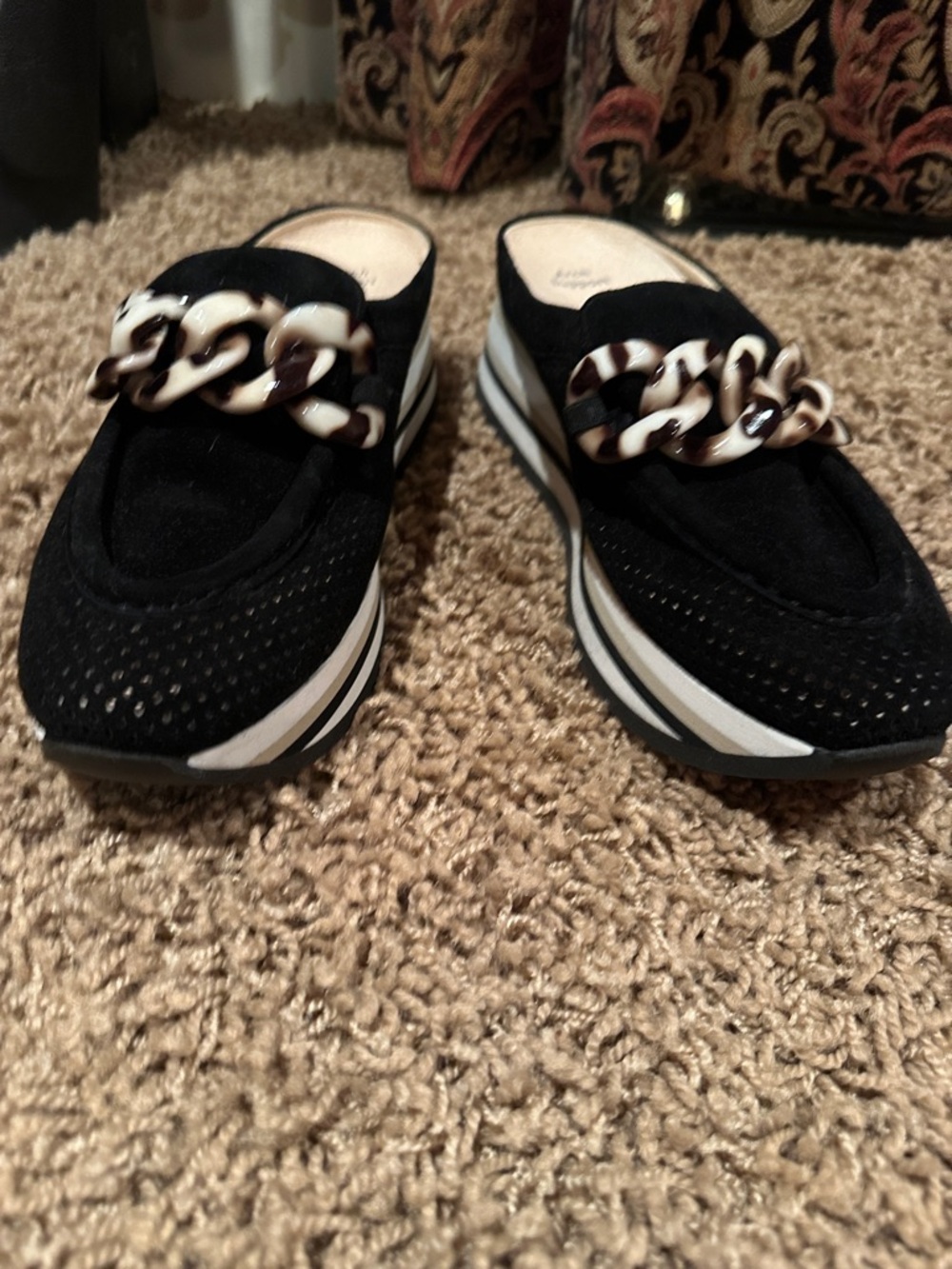 Black Chain-Accent Slip-On Mules for Women